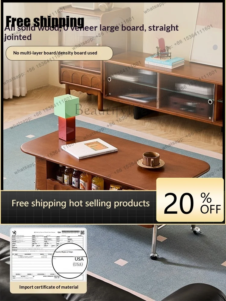 

Mid Century Modern Solid Wood Lift Coffee Table Movable With Storage Height Adjustable