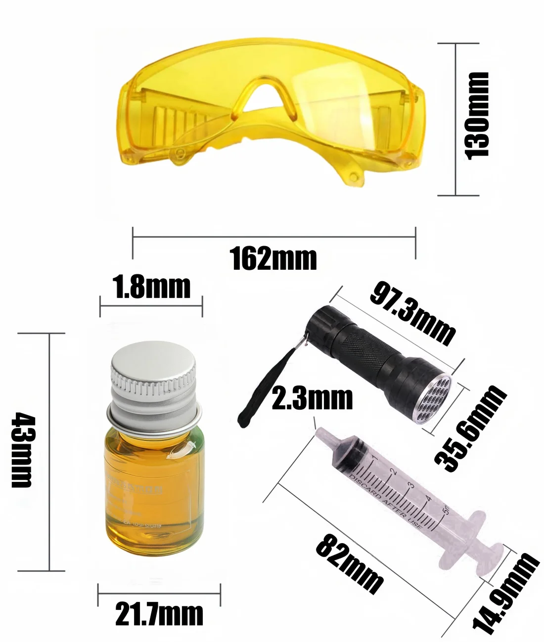 21 LED UV Flashlight Car Air Conditioning A/C System Leak Test Detector Kit Aluminum Alloy Protective Glasses UV Dye Repair Tool