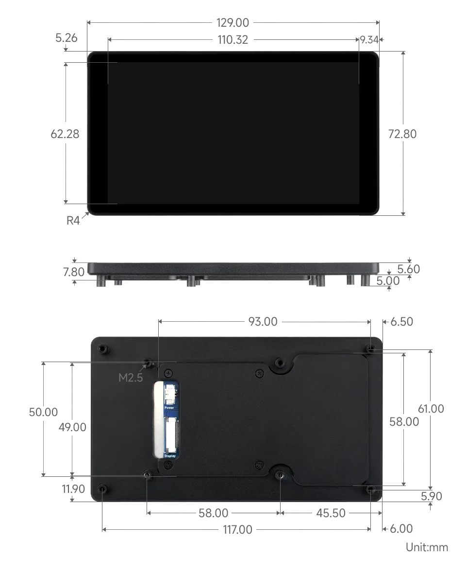 Pantalla táctil capacitiva DSI de 10,1 pulgadas, amplio rango de color, 720 × 1280, panel IPS, admite toque de 10 puntos, panel de vidrio templado