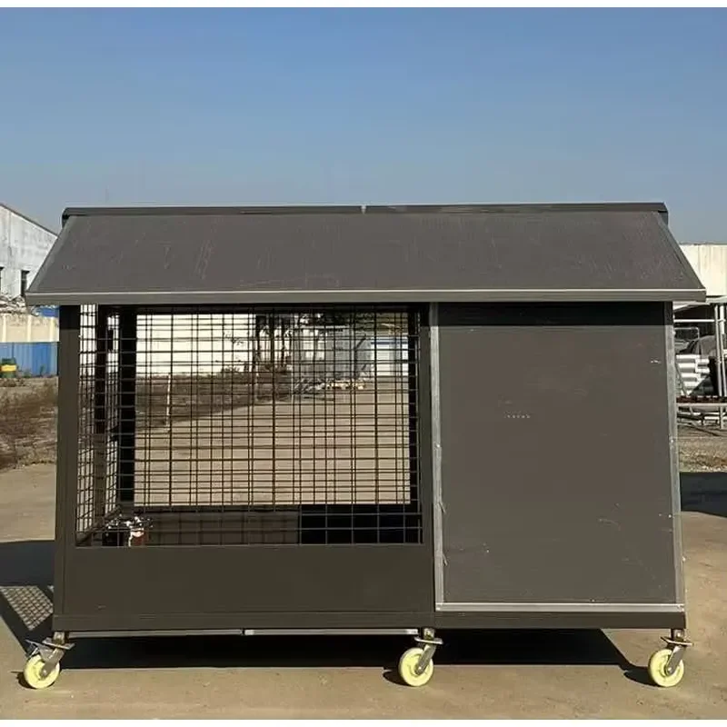 Modern Stainless Steel Outdoor Pet House for Dogs Iron Roof Push-Up Closure Striped Design-Large Size Waterproof Thermal