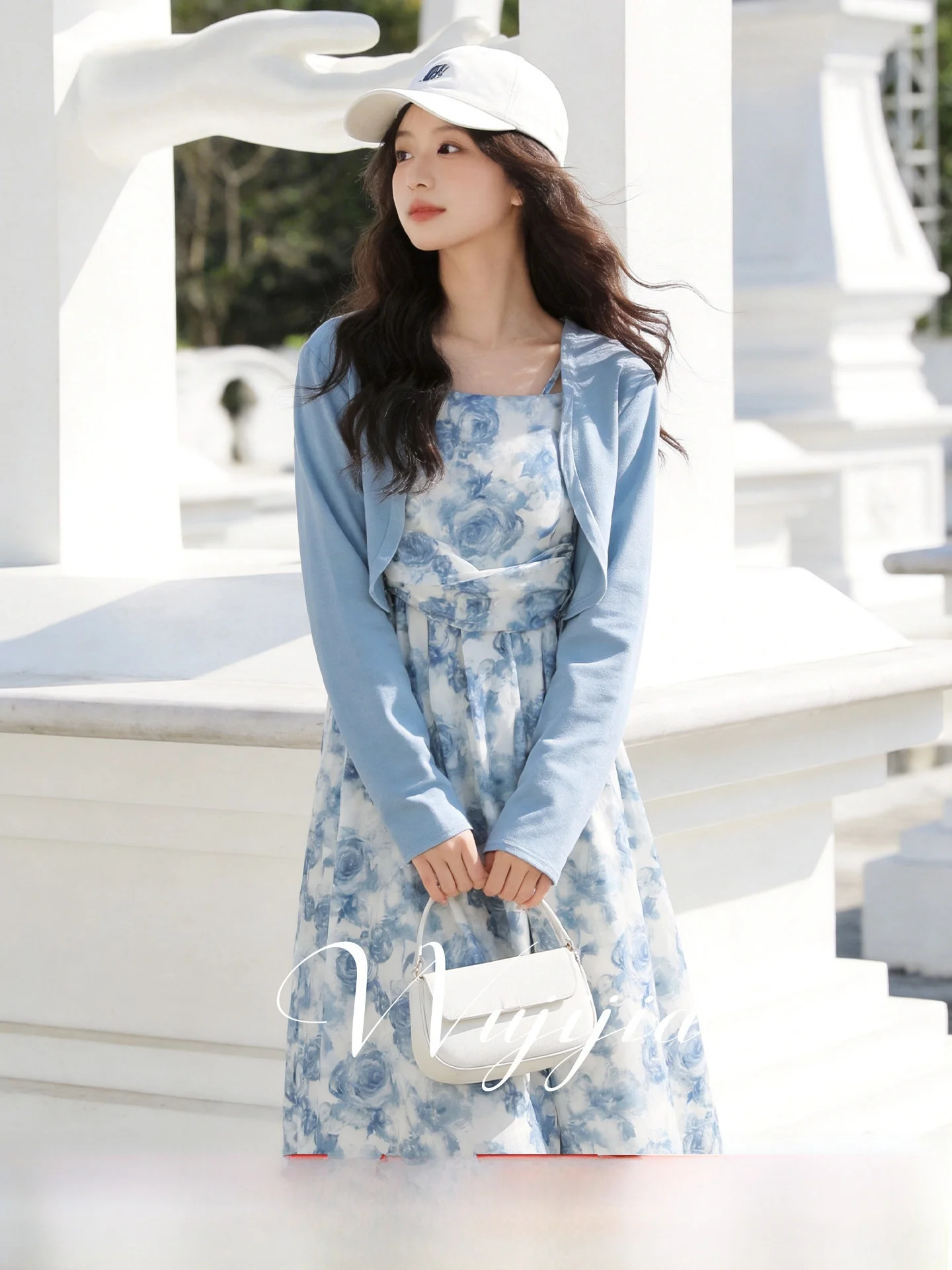 

plus Size Women's Summer Outfit Floral Halter Dress Cardigan Elegant Lady Casual Comfortable Polyester Long Sleeve A-Line Skirt