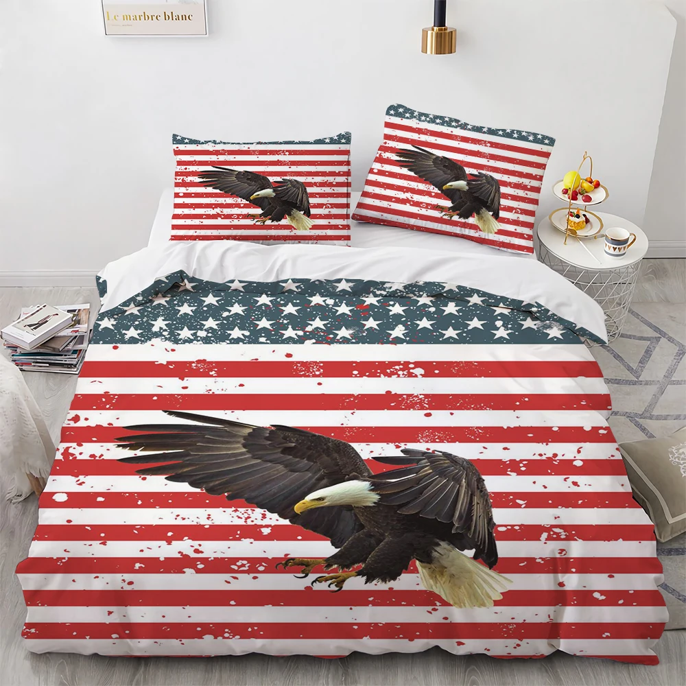 American Flag Bedding Set Bald Eagle Duvet Cover Set Patriot Flag Comforter Cover Set for Kids Teen Boys Bedroom Quilt Cover