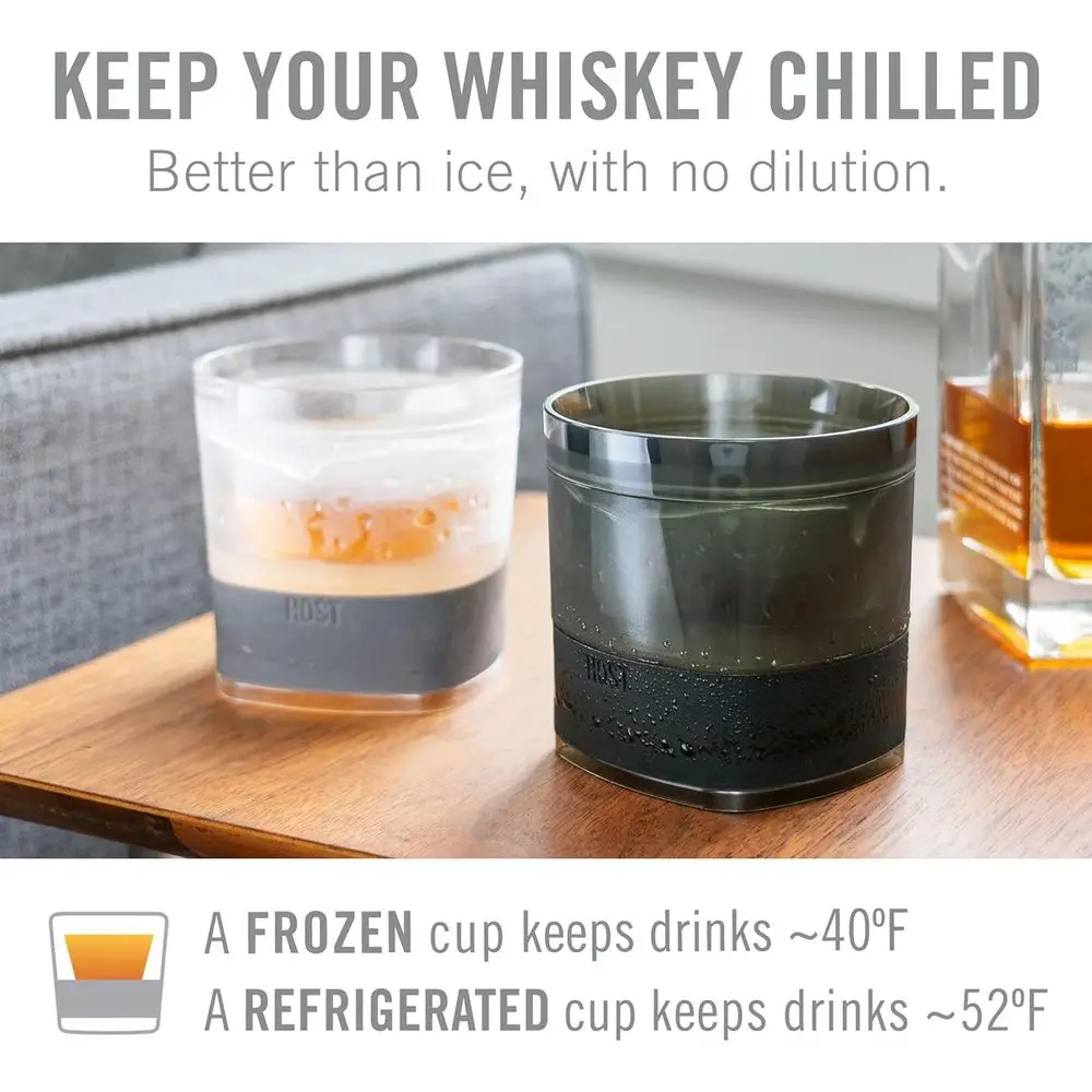 Whiskey Glasses - Double Old Fashioned, 9 oz, Set of 2, Grey, Chill for Bourbon, Brandy, Vodka, Gin, Rum, Cold Brew