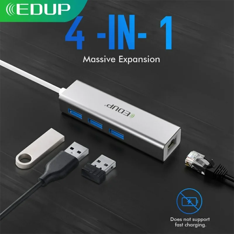 EDUP USB C HUB 1000Mbps 3 Ports USB 3.0 Type C HUB USB to Rj45 Gigabit Ethernet Adapter for MacBook Laptop Computer Accessories