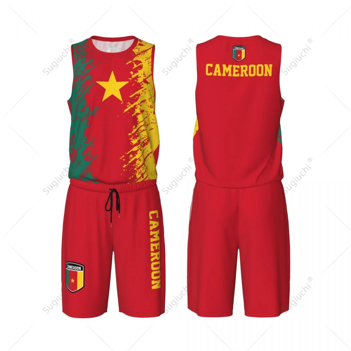 Team-up Cameroon Flag Grain Men Basketball Jersey Set Shirt & Pants Sleeveless Custom Name Nunber Exclusive