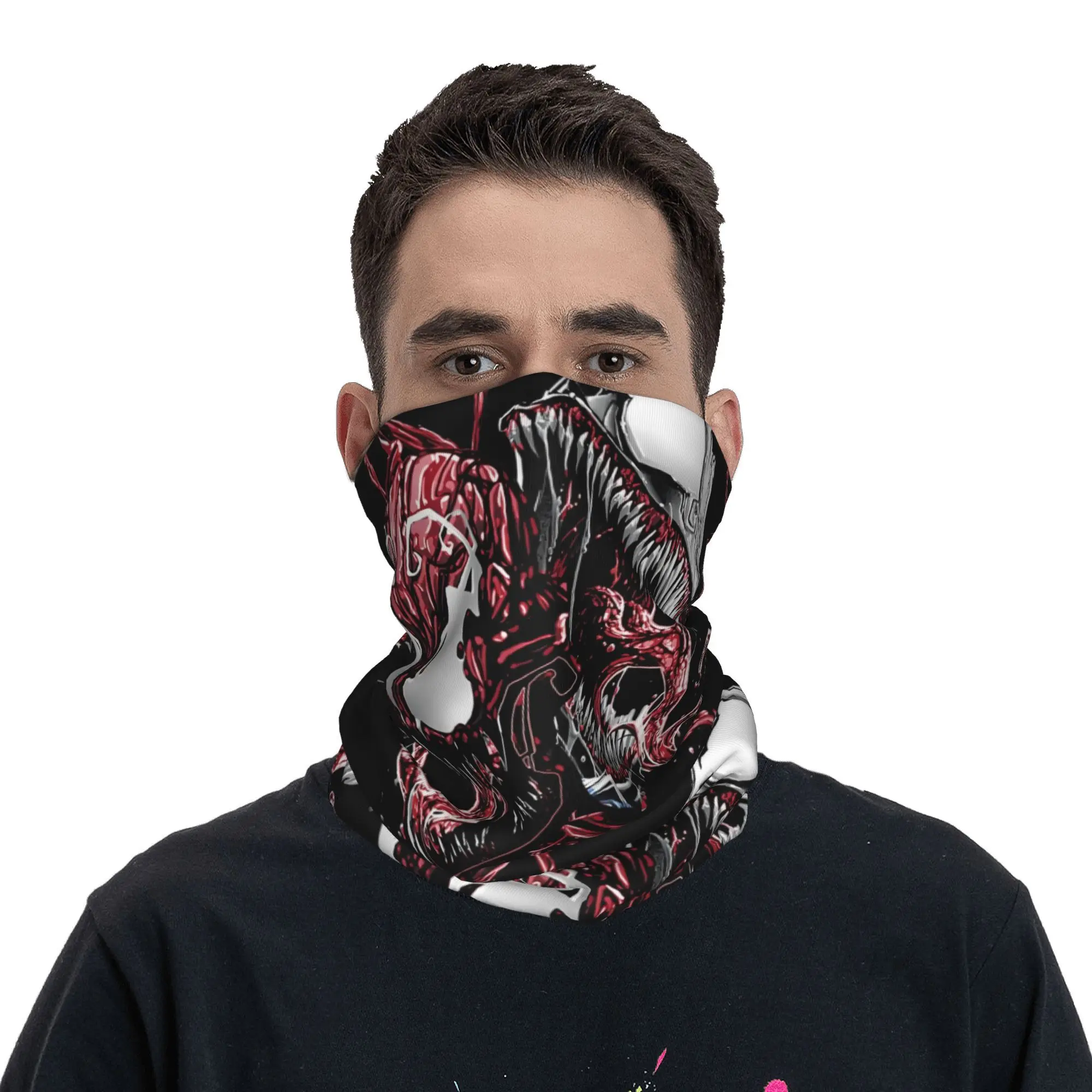 Comics Venom And Carnage Split Villain Portrait Bandana Neck Gaiter Face Scarf Multifunctional Balaclava Cycling Breathable