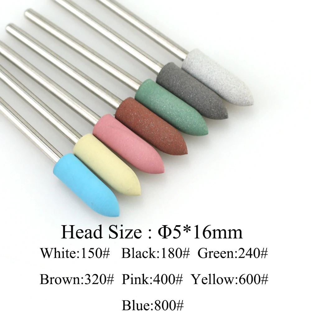 Cuspidal Head 7 Colors Rubber&Silicon Carbide Nail Buffer Electric Manicure Machine Nail Drill Accessories Tools Nail Bit