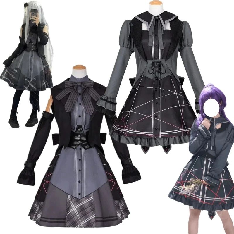 

Game Yoisaki Kanade Cosplay Asahina Mafuyu Costume Black Dress Uniform with Wig Full Set Role Play Outfit for Women