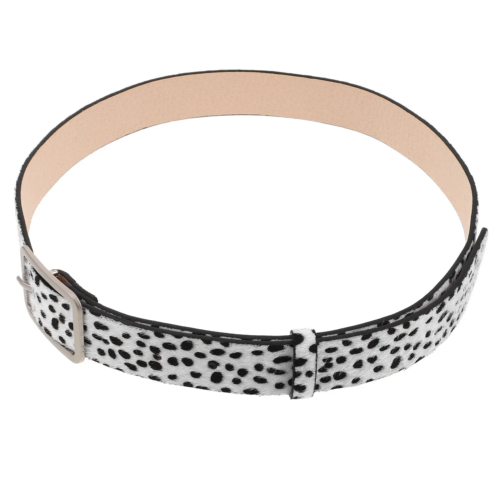 Women Pattern Waist Belt Dalmatian Style Black White PU Adjustable Casual Dress Jeans Animal Print Western Fashion Belt