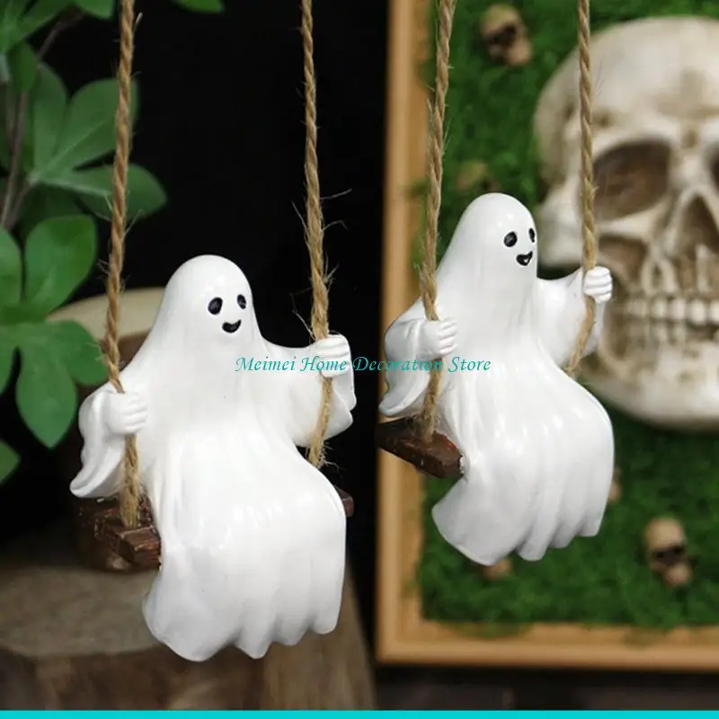 H7BF Funny Halloweens White Swing Decorations Outdoor Hanging Sculptures For Porch