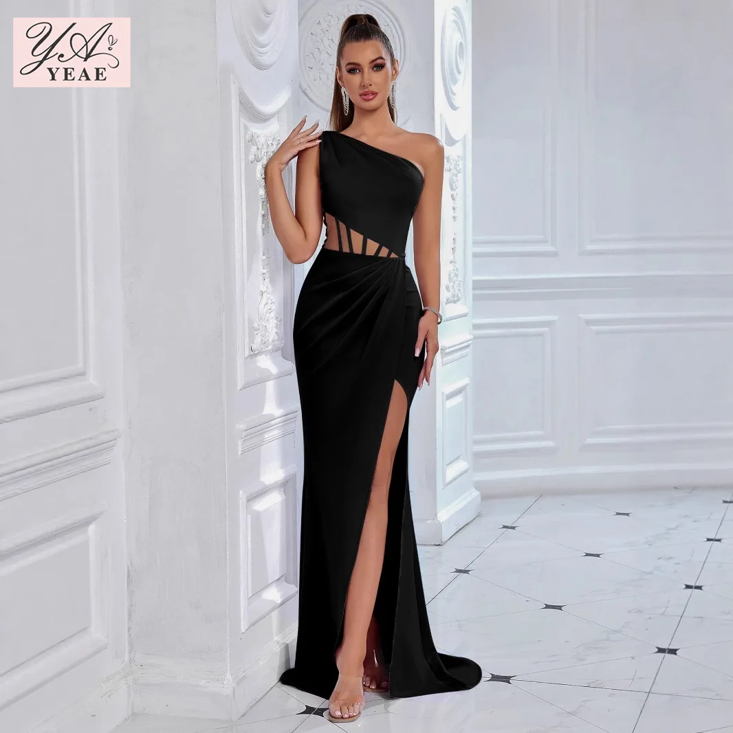 

2025 One-Shoulder Evening Gown, Women's Sexy High Slit Bandage Party Dress