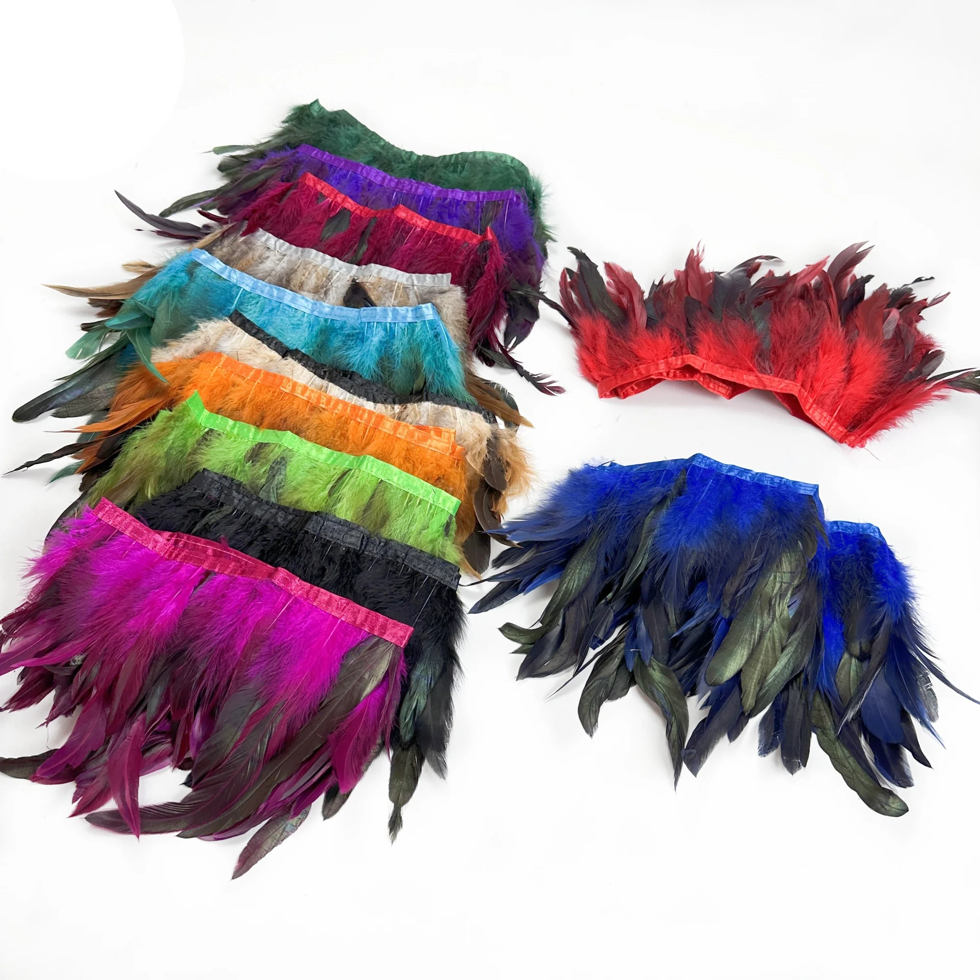 Wholesale Green Rooster Feathers on Tape 1/2/5/10M Natural Fringe Trim Ribbon for Festival Clothing Crafts Wedding Decoration