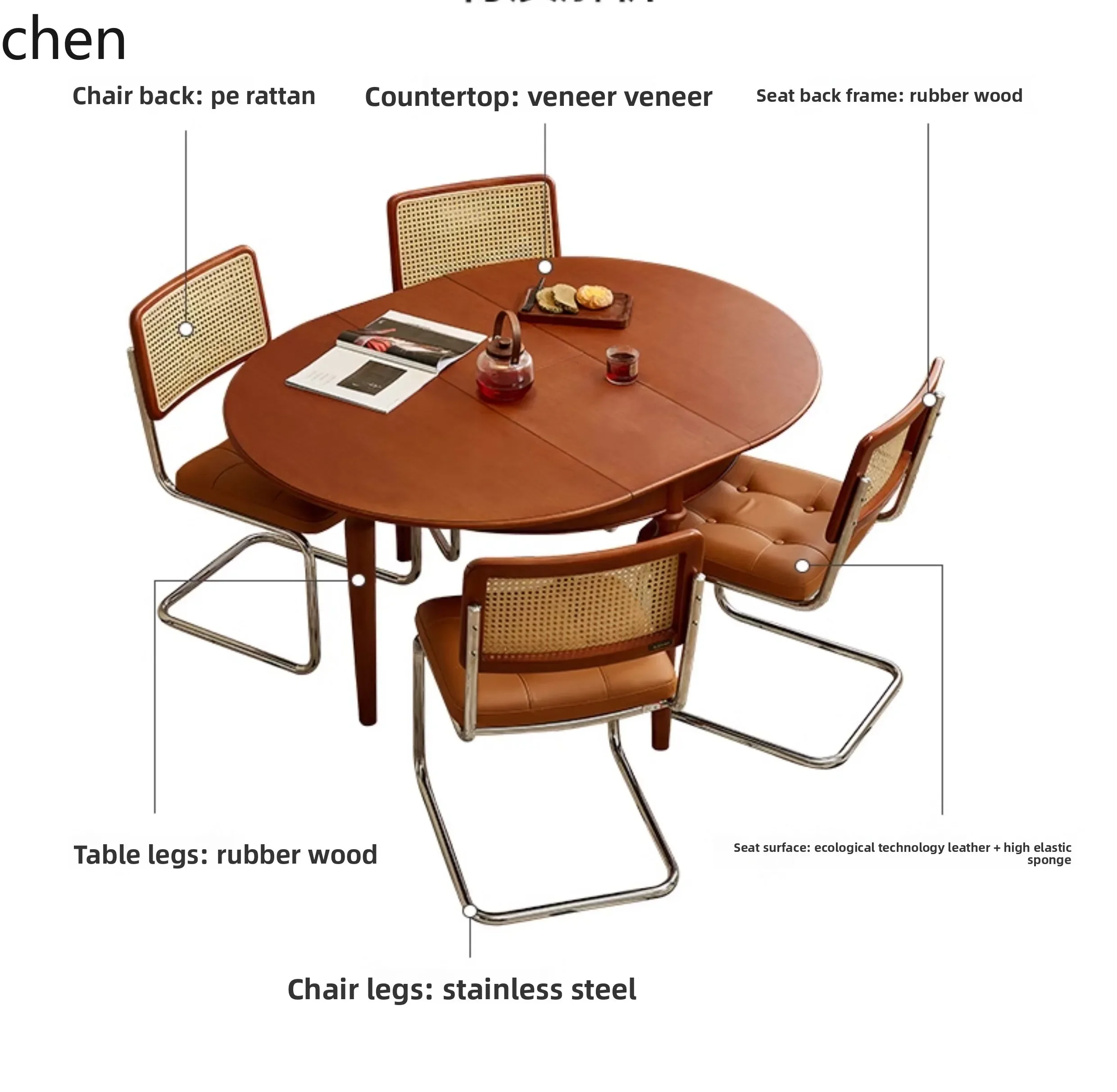 DSA antique retractable dining table solid wood feet new living room household small apartment round eating table