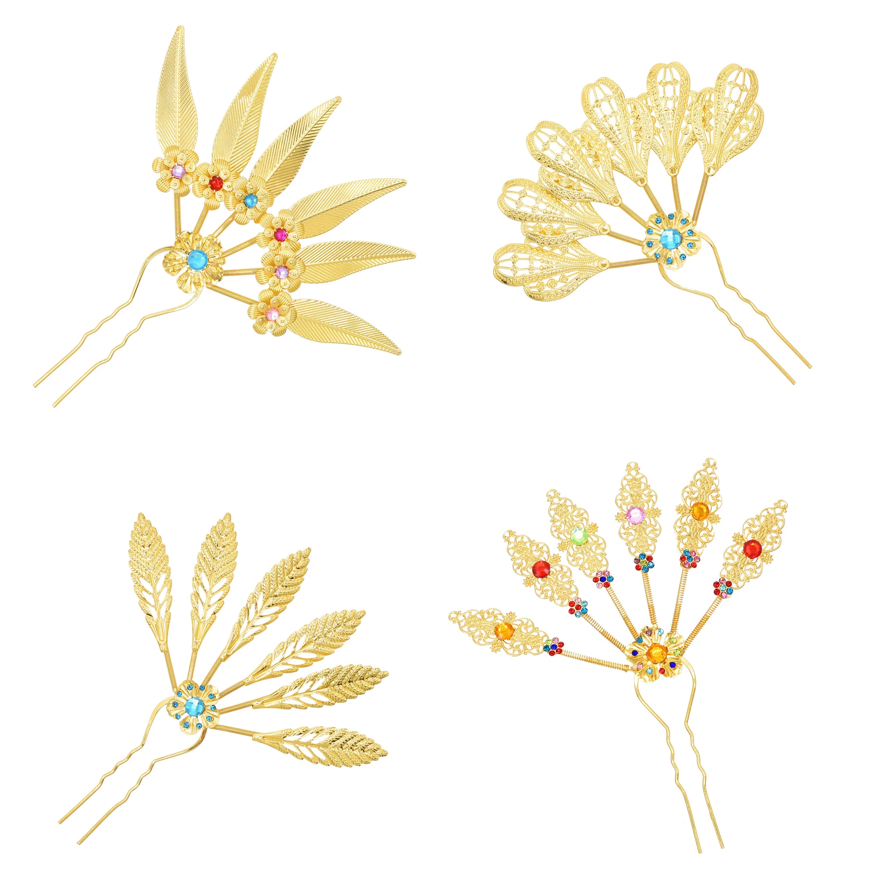 جديد سبائك ذهبية ليف كريستال زهرة دبوس الشعر إكسسوارات الشعر للنساء تايلاند العرقية الرقص الطرف الديكور أغطية الرأس مجوهرات #1