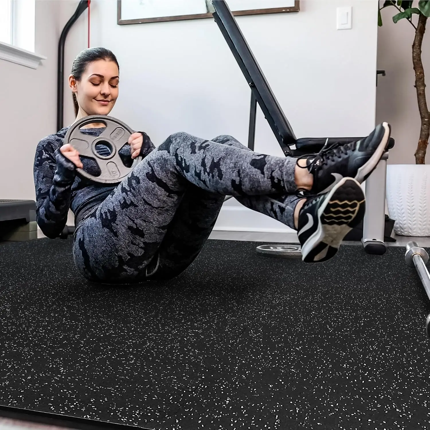 Interlocking Rubber Gym Flooring EVA Foam Exercise Tiles Black Grey 96 Sq Ft