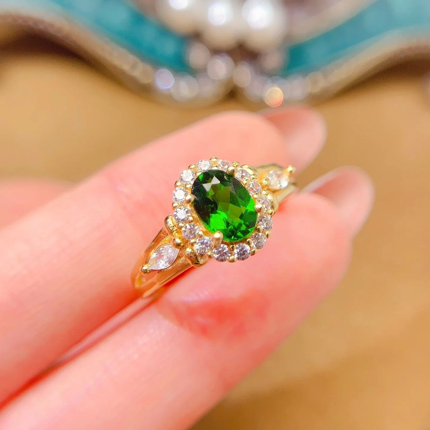 

Новое кольцо из серебра 925 пробы с диопсидом, 5х7 мм, элитное, универсальное, модное, легкое роскошное, винтажное, нежное, для женщин.