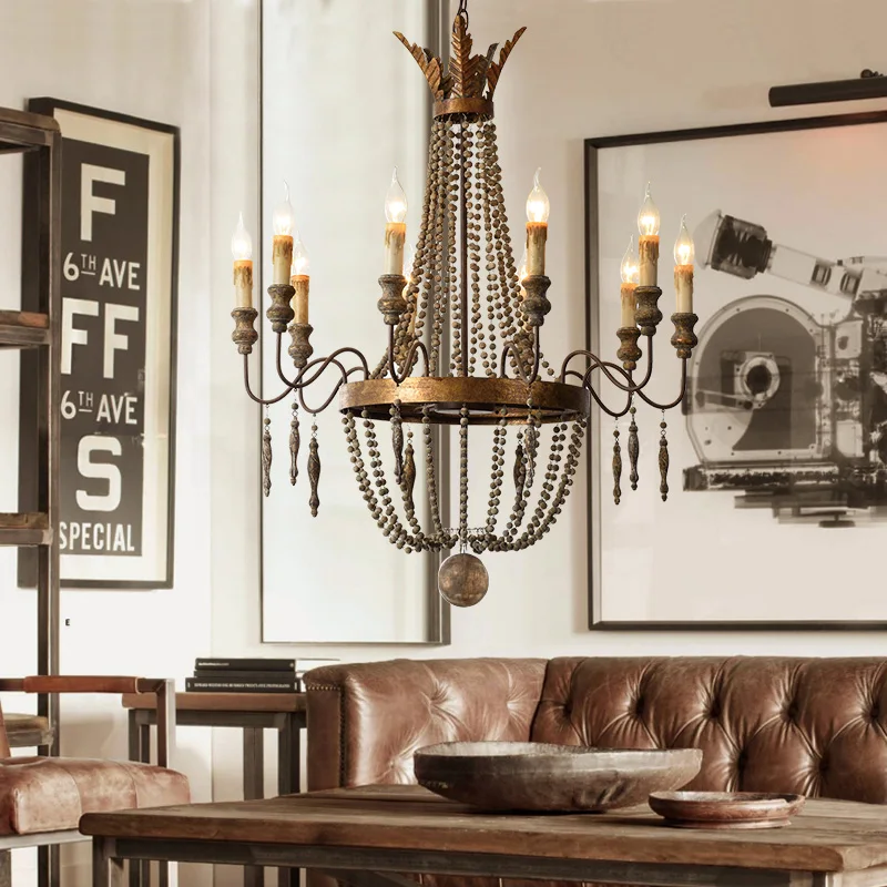 Creative American Village Wood Chandelier Lighting Nordic Living Room Bar Pendant Lamp Vintage Art Dining Room Villa Chandeliers