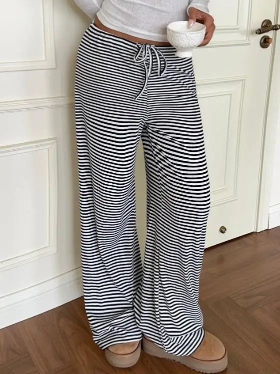 2025 가을 겨울 휴가 다용도 캐주얼 스트라이프 스트레이트 팬츠