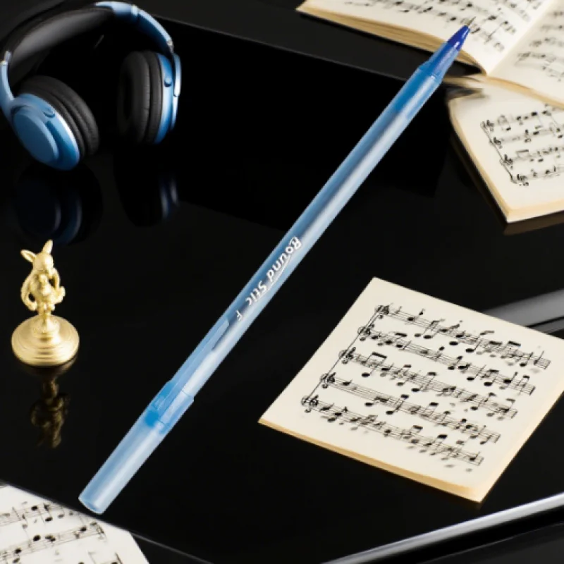 10 Bulk Blue Ballpoint Pens, 1.0mm Nib, Round, Long-Lasting, Translucent, Smooth Ink Flow