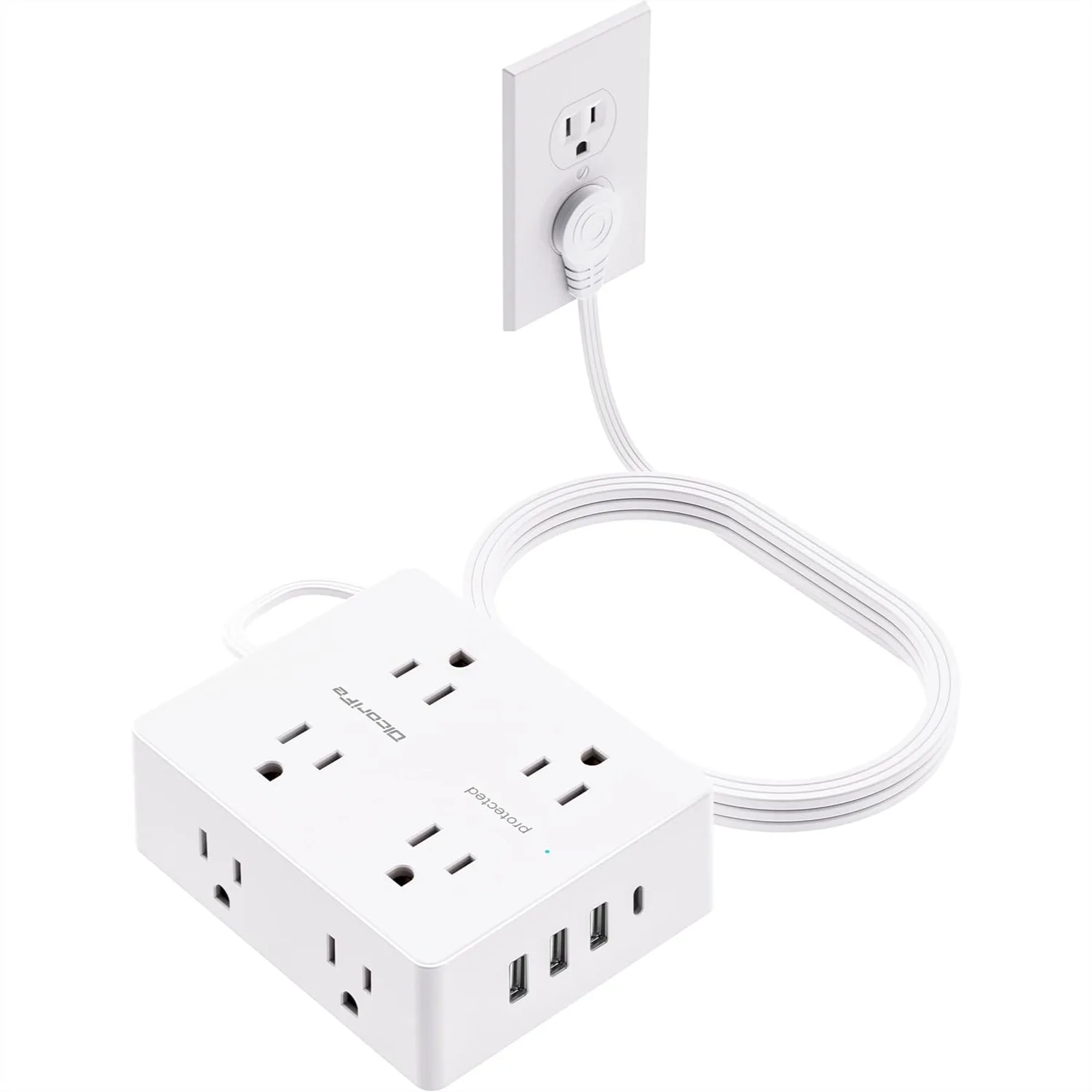 

Surge Protector Power Strip 10 ft Cord, Ultra Thin Flat Plug Extension Cord, 8 Outlets 4 USB Ports(1 USB C), Wall Mount, White