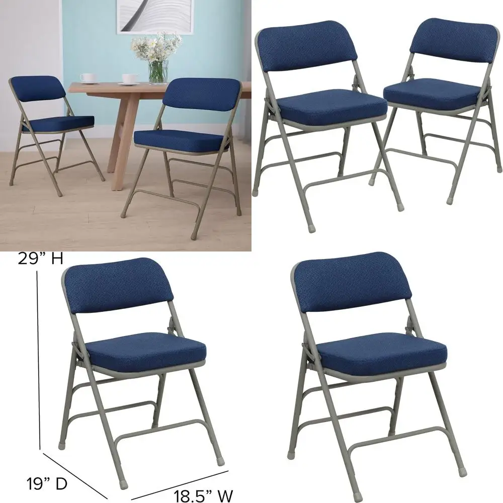 

Navy Hercules Folding Metal Chairs with Cushioned Seats, 300 lb Capacity, Set of 2 for Events