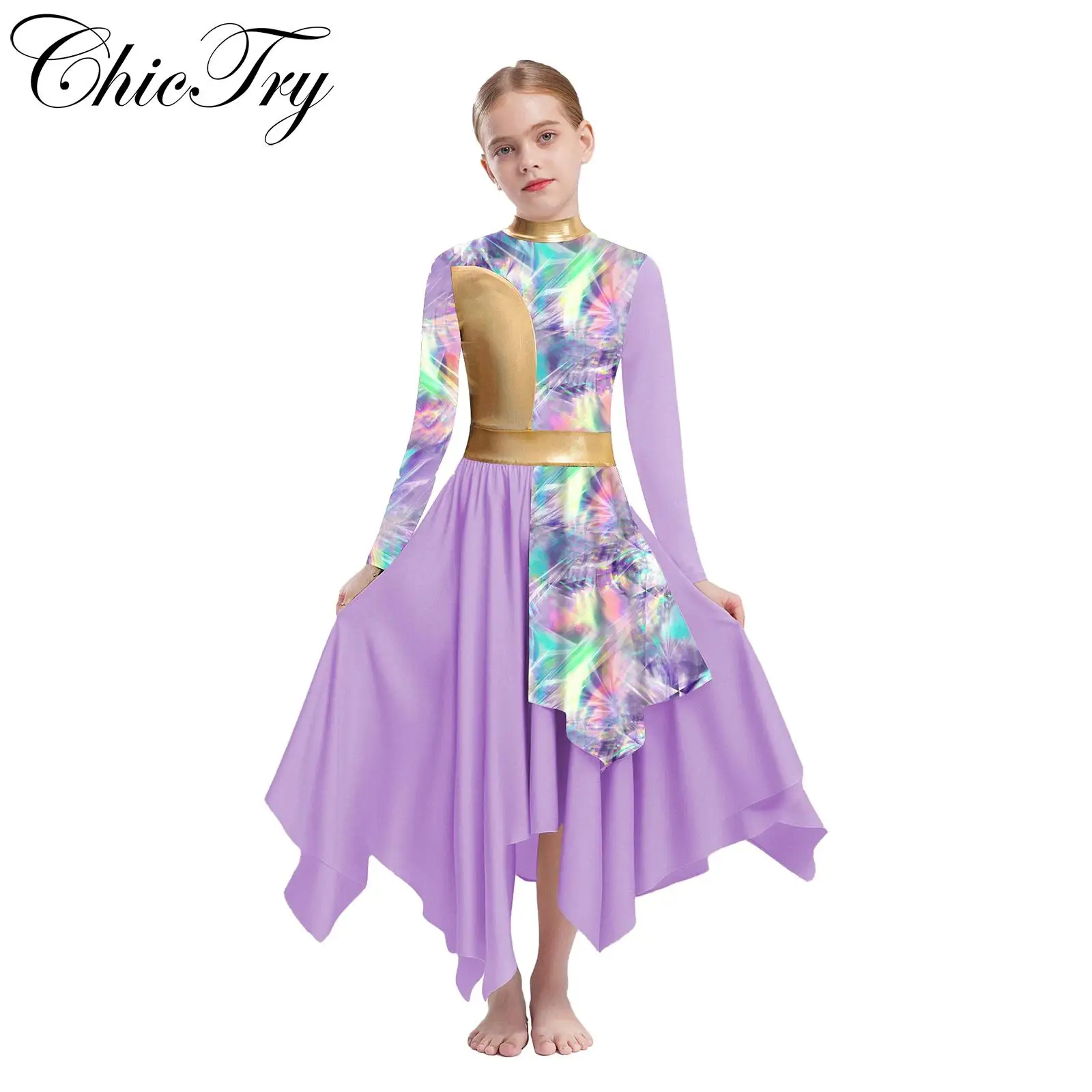 

Womens Long Sleeves Liturgical Worship Dance Tunic Dress Praise Dancewear Modern Lyrical Ballroom Stage Performance Costumes