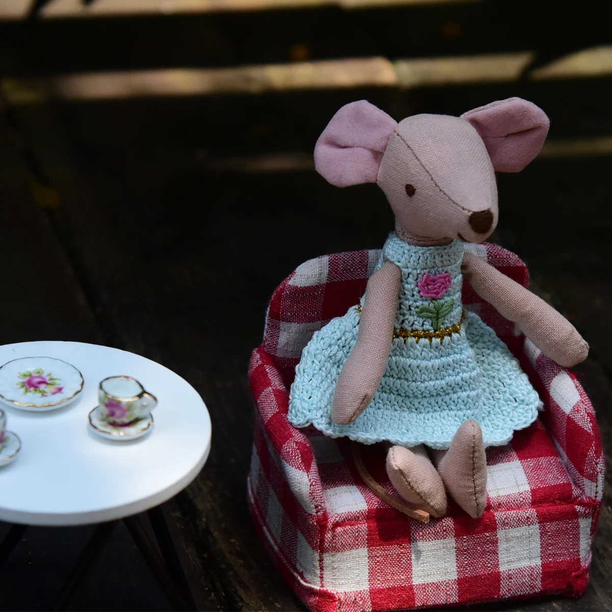 ألعاب مسرح فأرة 13 سم مع فستان كروشيه مصنوع يدويًا مناسب لزينة بيت الدمى Bjd Ob11