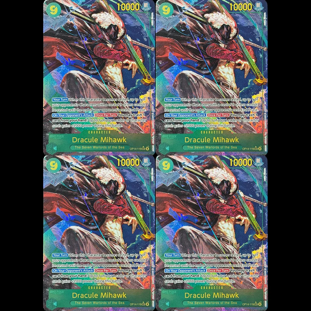 4PCS One Piece English OPCG Dracule Mihawk OP14-119 Rare Character Foil Texture Proxy Game Cards high quality Collectible Gifts