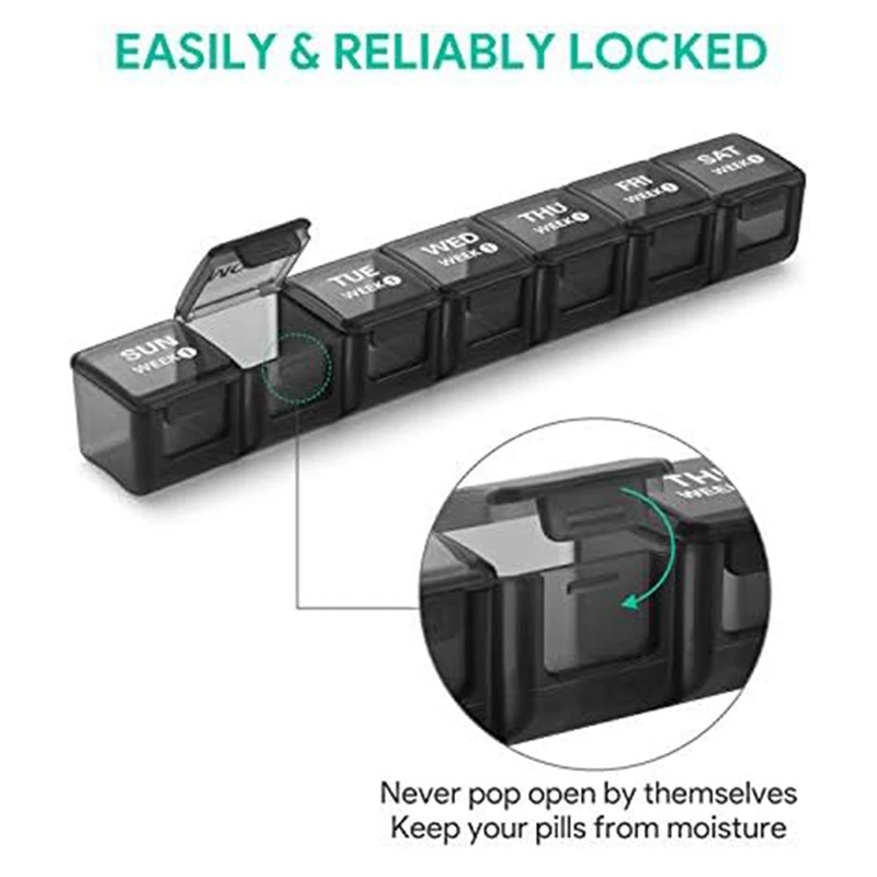 Monthly Pill Organizer 28 Day Pill Box Organizerd By Week, Large 4 Weeks 1 Month Pill Cases With Dust-Proof Container Black