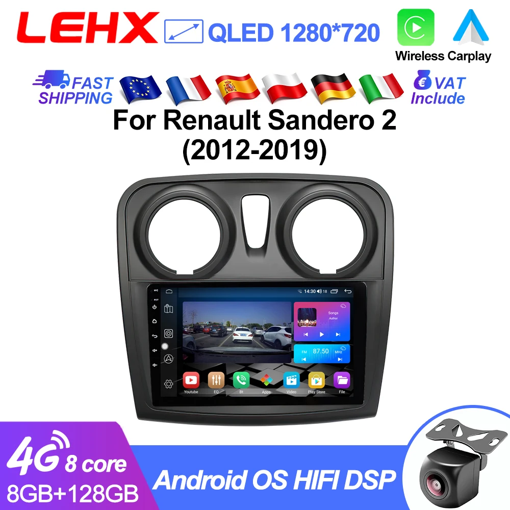 LEHX L6PRO Autoradio Multimediale con CarPlay e Android Auto per Renault Logan 2 Sandero 2012-2019, GPS Stereo, Sistemi Intelligenti Android 15