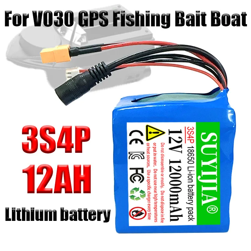 

12V 3S4P 12AH 18650 Li-ion Rechargeable Battery Built-in BMS for Remote Control Fishing Bait Boat V030 GPS Nest Making Boat
