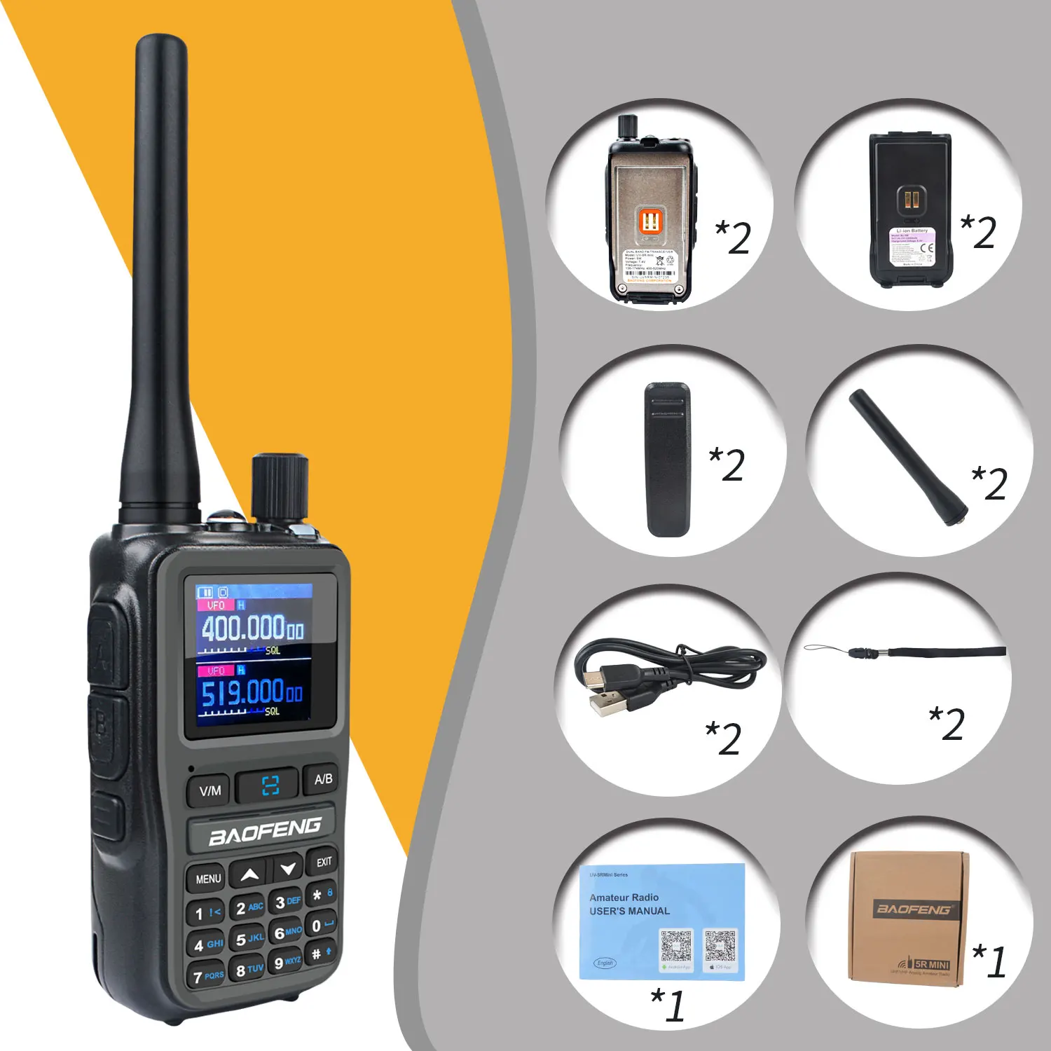 2 ชิ้น/แพ็ค BAOFENG UV-5R mini Air Band รับ VHF UHF dual band ส่งและรับ FM สมัครเล่น Ham VOX Walkie Talkie UV-5RMINI