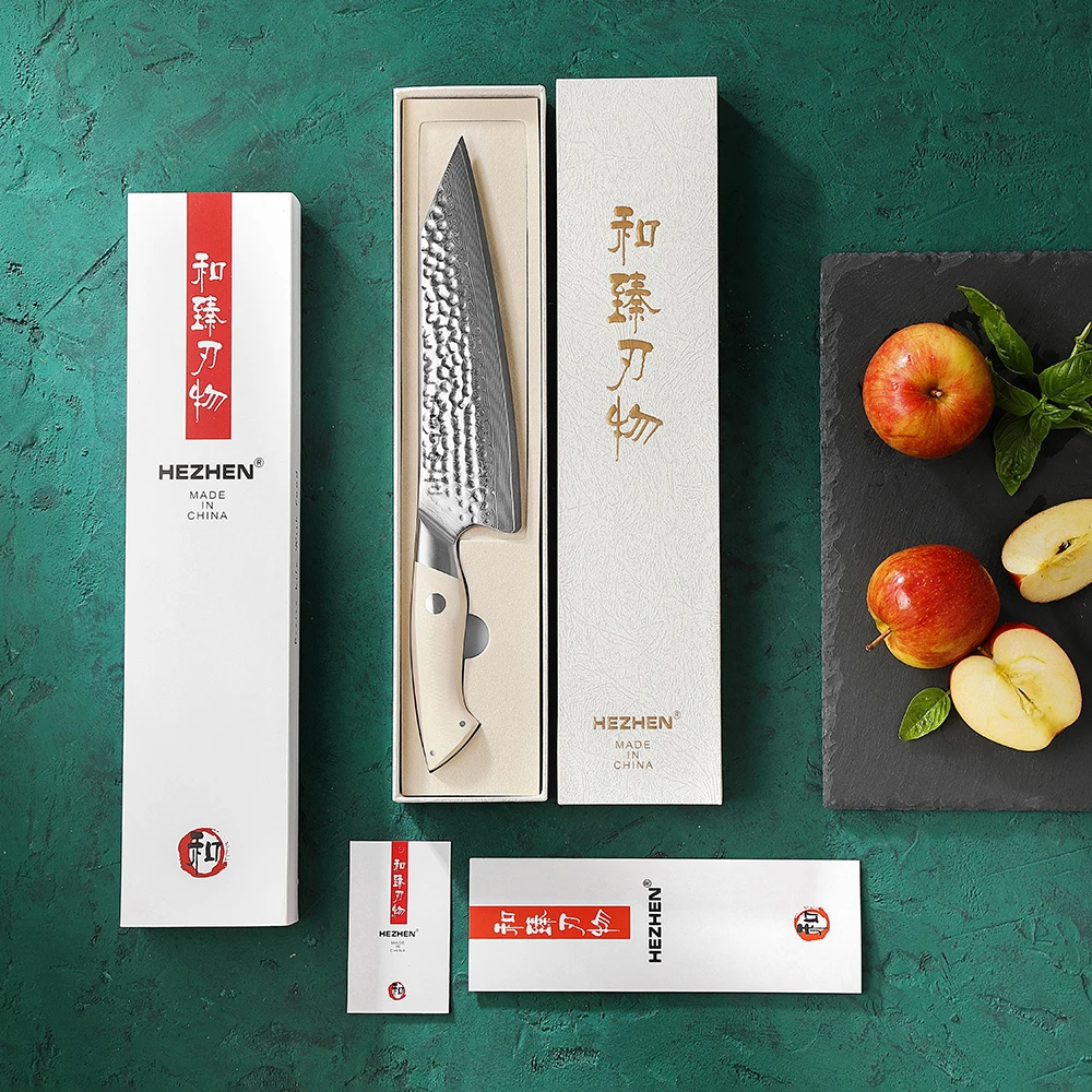 HEZHEN Elegant Series 8.3 Inches Chef Knife 67 Layers Damascus Steel 10Cr15CoMoV Steel Core Kitchen Tools Gift Box