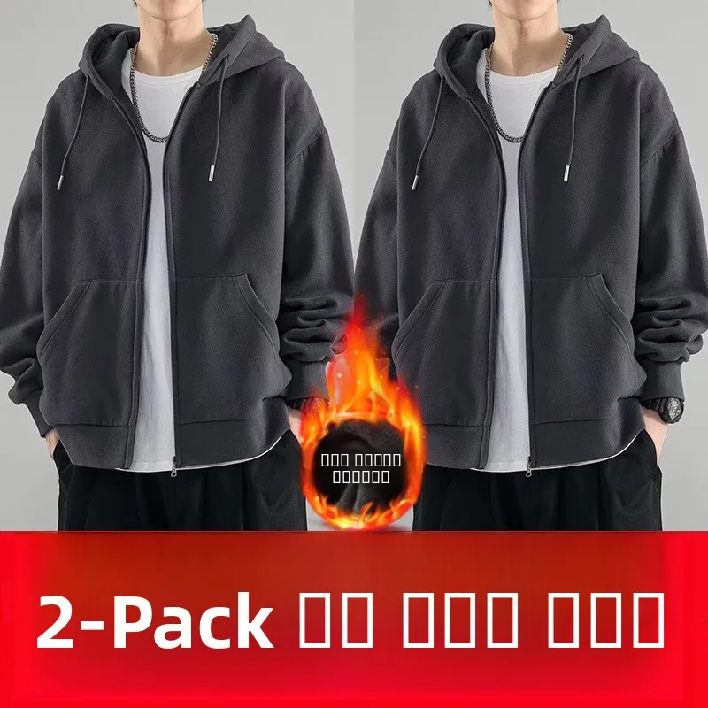 سترة Thiened Fce بغطاء للرأس وسحاب للرجال للخريف والشتاء مقاومة للاهتراء مقاس كبير من قماش البوليستر غير الرسمي