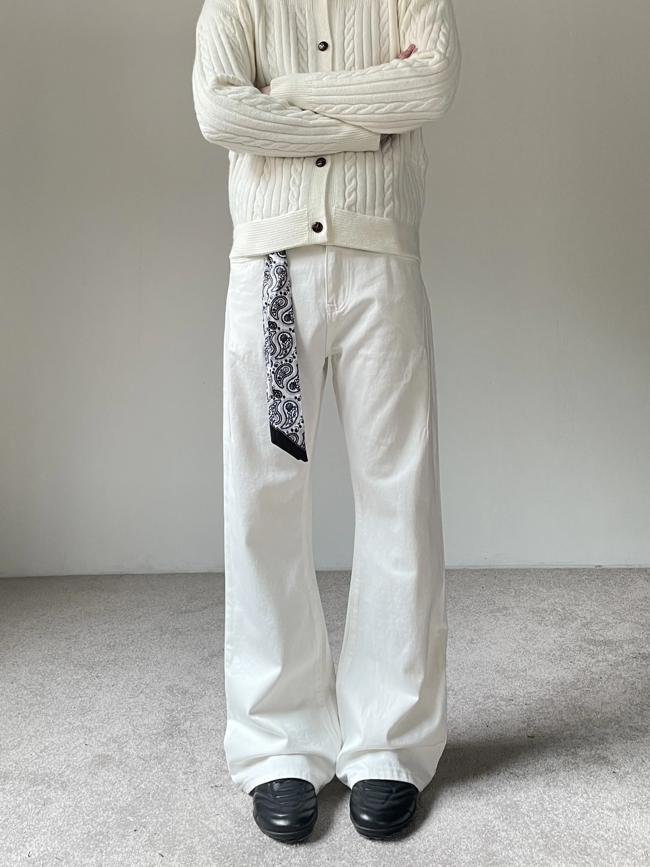 Retro American High Street Straight Leg Jeans Men's Women's Matching Scarf Slimming Long Trousers Fashionable