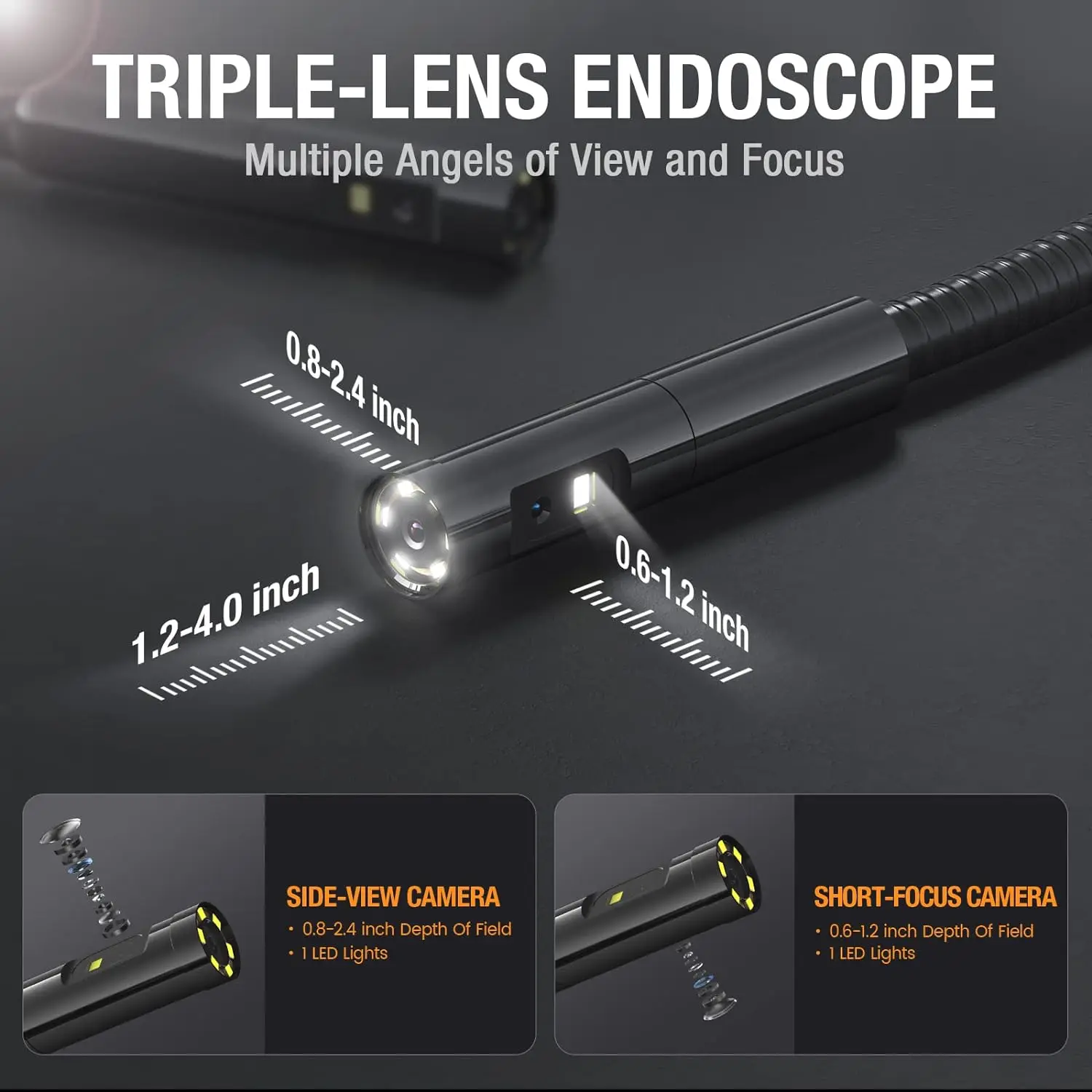 Teslong NTS500 5.0 Inch IPS Screen 8mm Triple Lens Borescope Inspection Camera 1080p HD Industrial endoscope