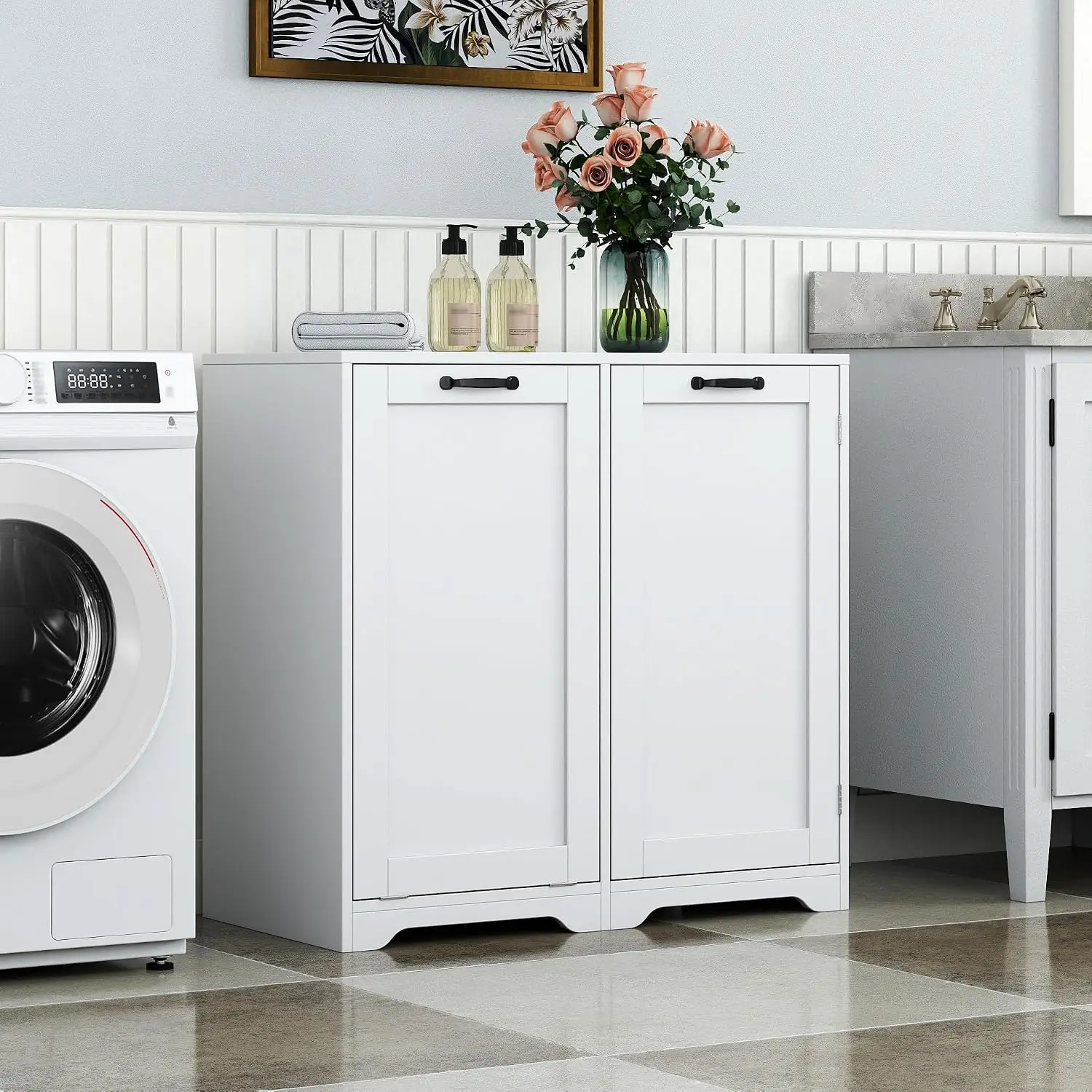 Laundry Cabinet with Doors and Shelf, Tilt-Out Laundry Hamper with Adjustable Shelf, for Laundry Room Bathroom,, Customized