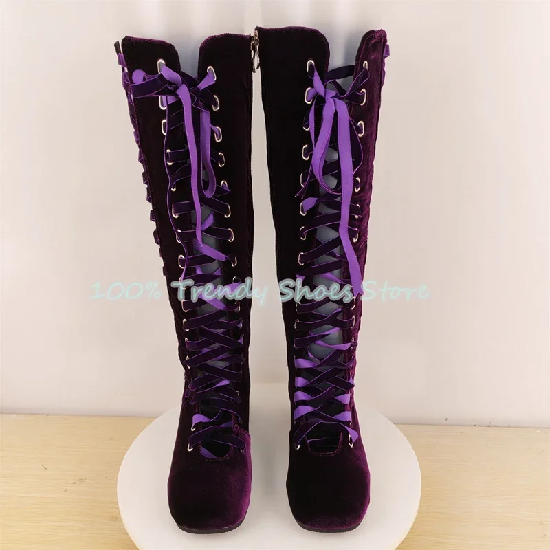 Lolita Girl Butterfly-Knot Lace-Up Women Long Boots Sexy Hollow-Out Cross-Tied Strap Knee High Boots Summer Cool Boots for Lady