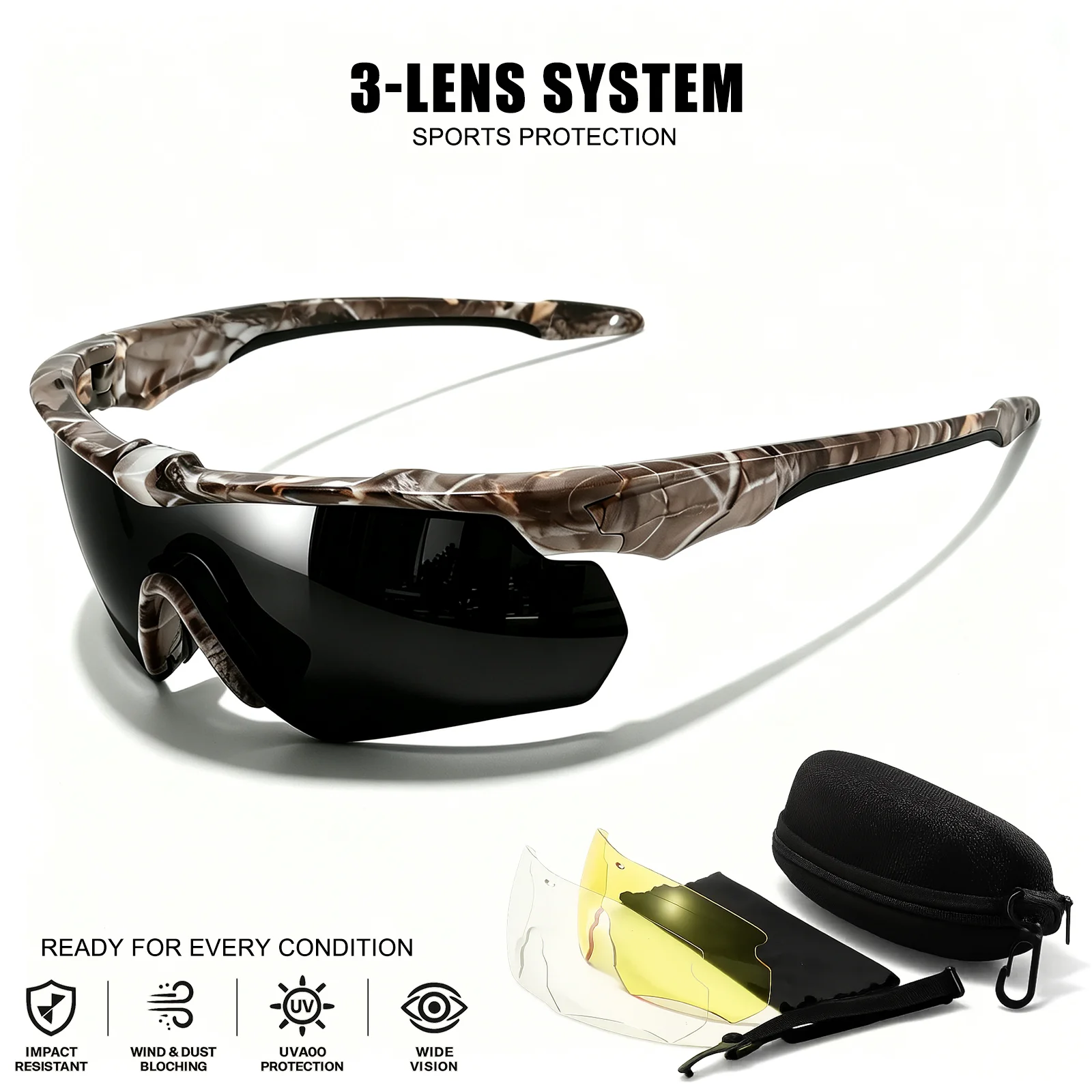 3-Linsen-Sport-Schutzbrille, UV400 Stoßfeste Winddichte Brille für Radfahren, Motorradfahren, Jagd & Outdoor-Sport – Detail 8