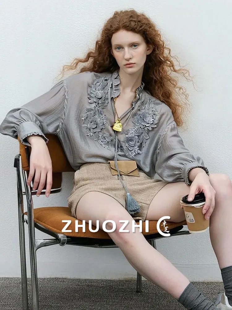 

Romantic Lace Trim oulder Drape irt Spring 2026 New Ele Wood ain Long Sve Women's Casual Breathable irt