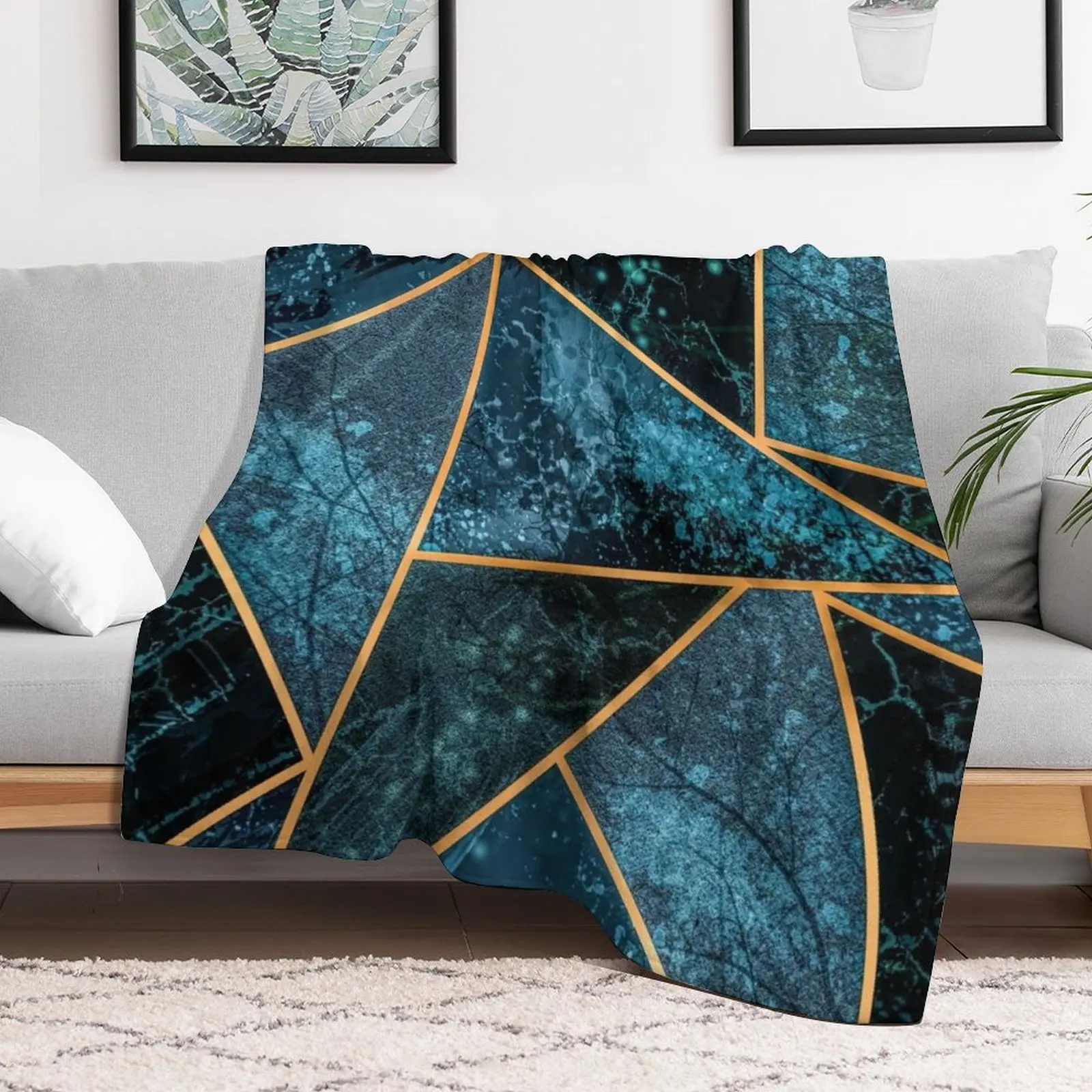 Deep Teal Stone pattern Throw Blanket anime for sofa christmas gifts Blankets