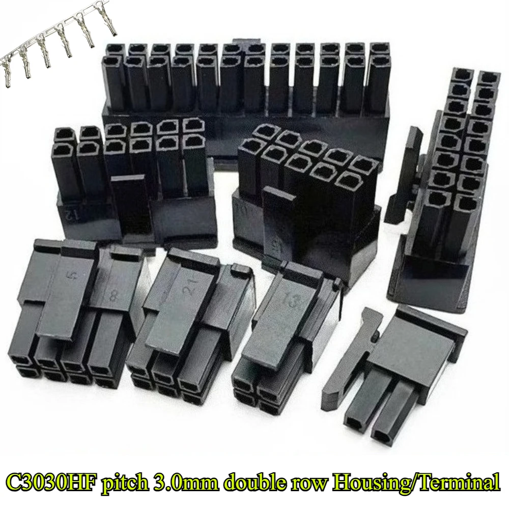 C3030HF Pitch 3.0mm Double Row Male Housing 2*1P/2P/3P~12P 2P/4P/6P/8P/10P/12P/14P/16P/18P/20P/22P/24P Female Terminal Connector