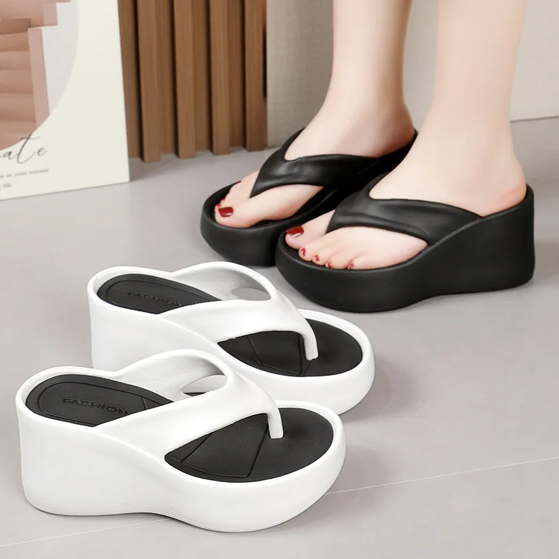 New Summer Chunky Platform Flip Flops Women Clip Toe Wedges Beach Sandals Woman Thick Sole High Heeled Eva Slippers 35-40 Slides