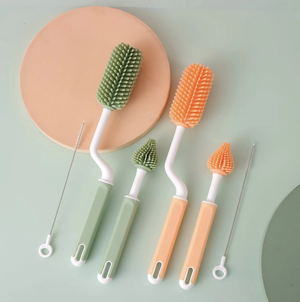 

Корейский набор щеток для чистки детских бутылочек и сосок: специальная щетка с длинной ручкой и силиконовая щетка для новорожденных