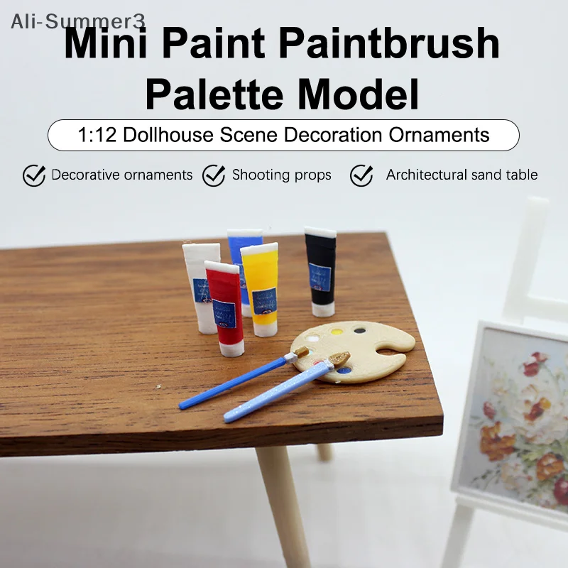 1/12 Puppenhaus Mini Pigment Tube Pinsel Palette Modell Puppenhaus Wohnzimmer Kunst Liefert Dekoration Puppen Haus Zubehör