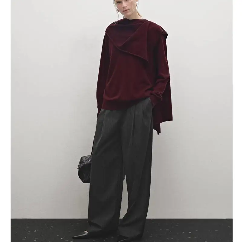 

Autumn Winter New Sle Women's Knitted Wool Blend Long Sve round Ne Old Money Sle Coat Scarf Included 574063