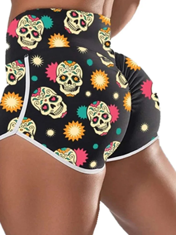 

High Waist Yoga Shorts Women Fashion Skull Print Running Leggings Athletic Elasic Summer Workout Slim Female Shorts