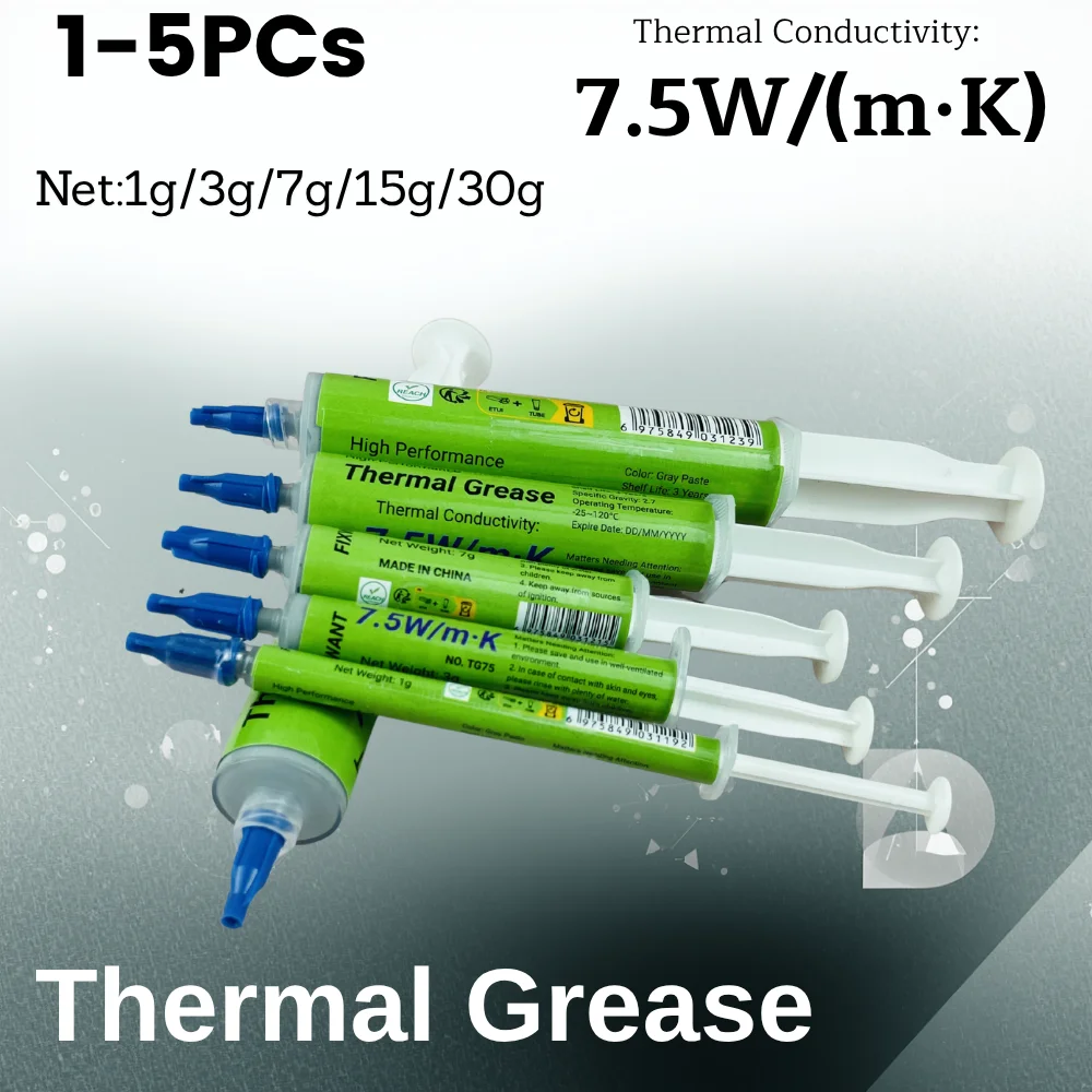 

Термопаста 7.5 Вт/м.К, силиконовая, для охлаждения процессоров и компьютеров, теплоотводящая смазка