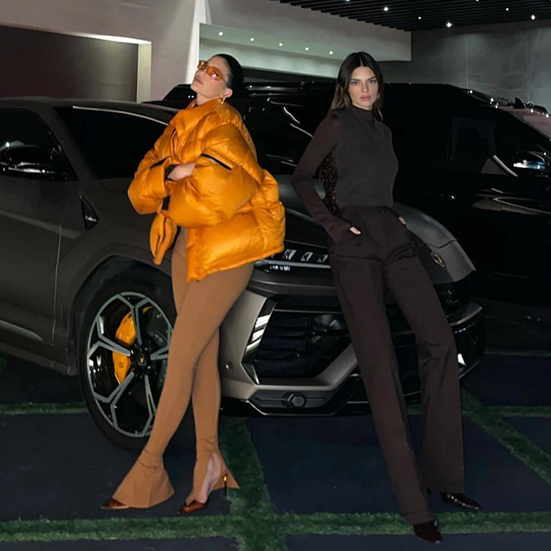 

Kendall Jenner Coffee Brown Straight Leg Trousers High Waist Zipper Fly Long Pants Women's Casual Fashion Spring Collection