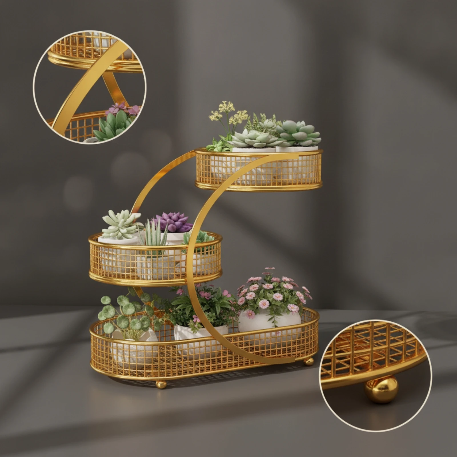 Multi-Tier Plant Stand Space-Saving Succulent Display Stand Tiered Plant Shelf Open-Grid Shelving Stable for Gardeners